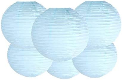 6 Faroles Papel 12pulg para Bodas y Manualidades Azul Claro