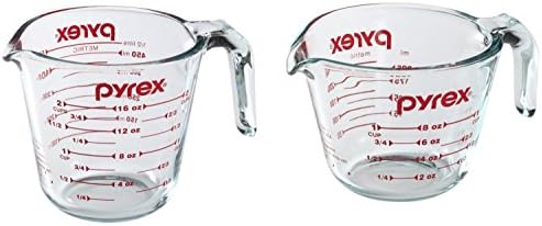 Set 1 y 2 Tazas Medidoras Transparentes con Medidas Rojas
