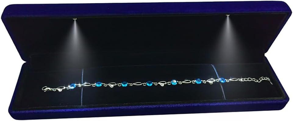 Caja collar cadena terciopelo con luz LED pulsera larga azul