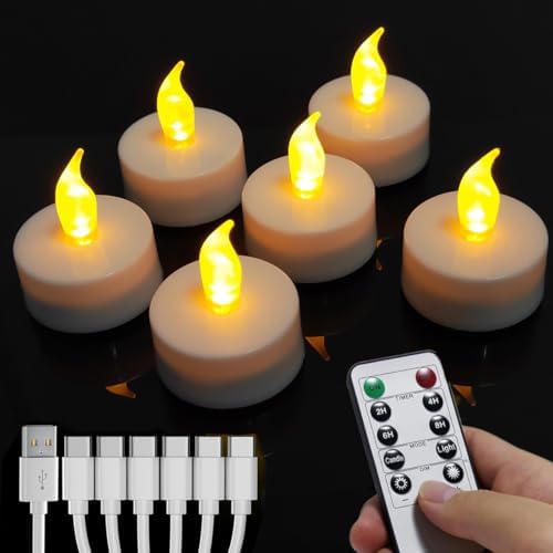 Velas LED recargables USB con temporizador 6uds amarillo