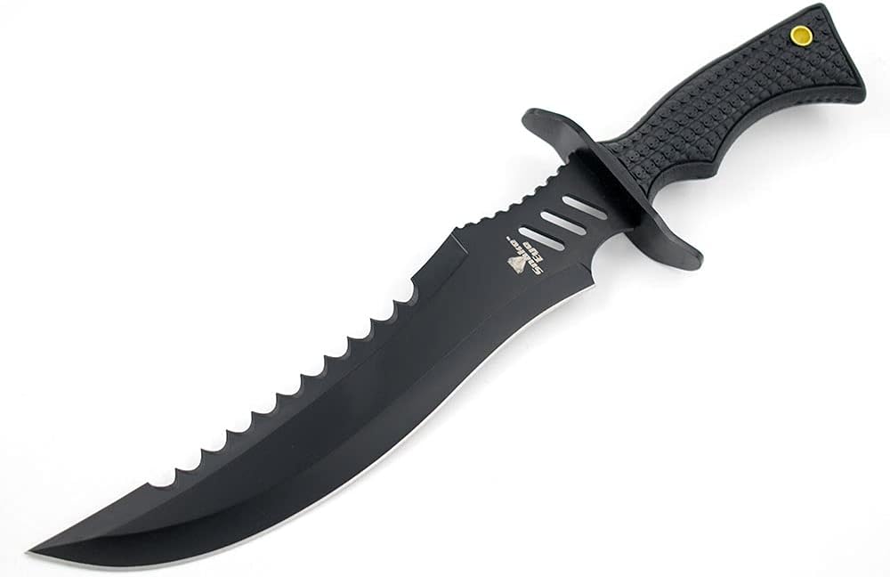 Cuchillo supervivencia estilo Rambo con funda nylon negro