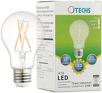 Bombilla LED A19 3 vías 2700K blanco cálido 25-60W