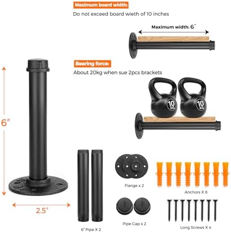 Perchero flotante tubo negro 6" pared set 6