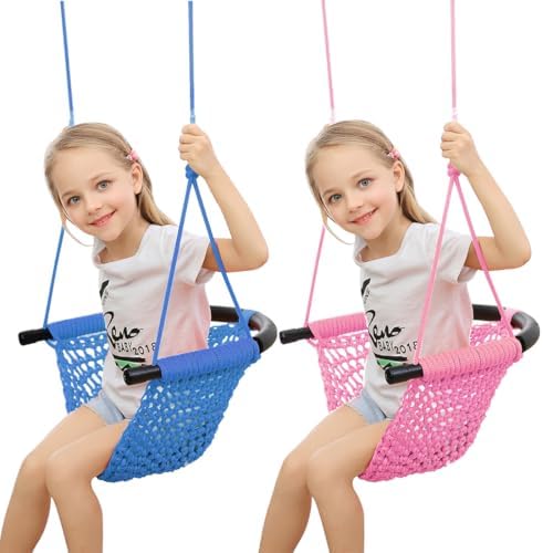 Columpio tejido a mano niños cuerdas ajustables azul