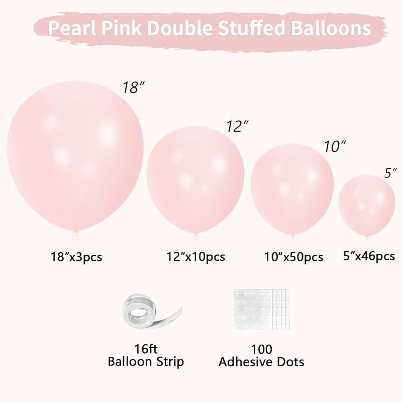 Globos rosa perla doble relleno 5/10/12/18pulg 115pzas kit boda