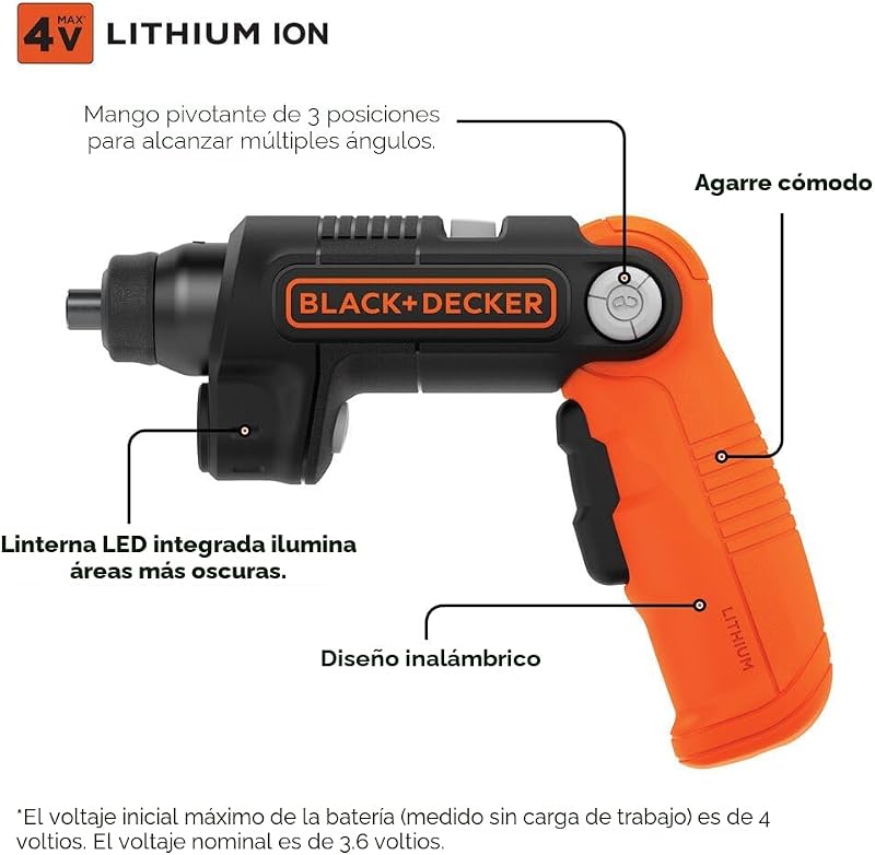 Destornillador inalámbrico LED 4V con 2 puntas BDCSFL20C