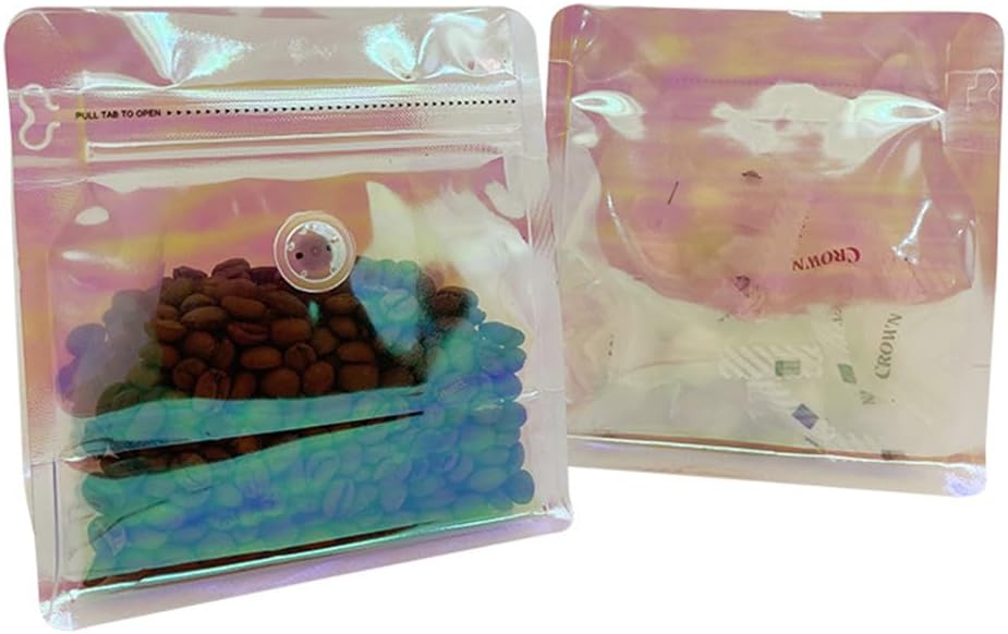 25 Bolsas Café Térmico 8oz Válvula Holográfica Plateado