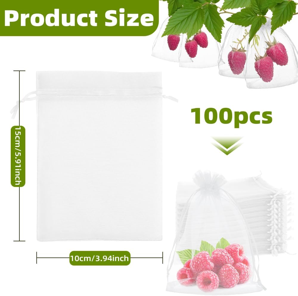 100 Bolsas Red Frutas 4x6pulg Con Cordón Reutilizables