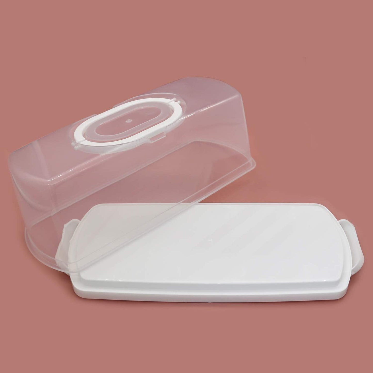Caja pan asa plástico rectángulo 13" translúcida blanco