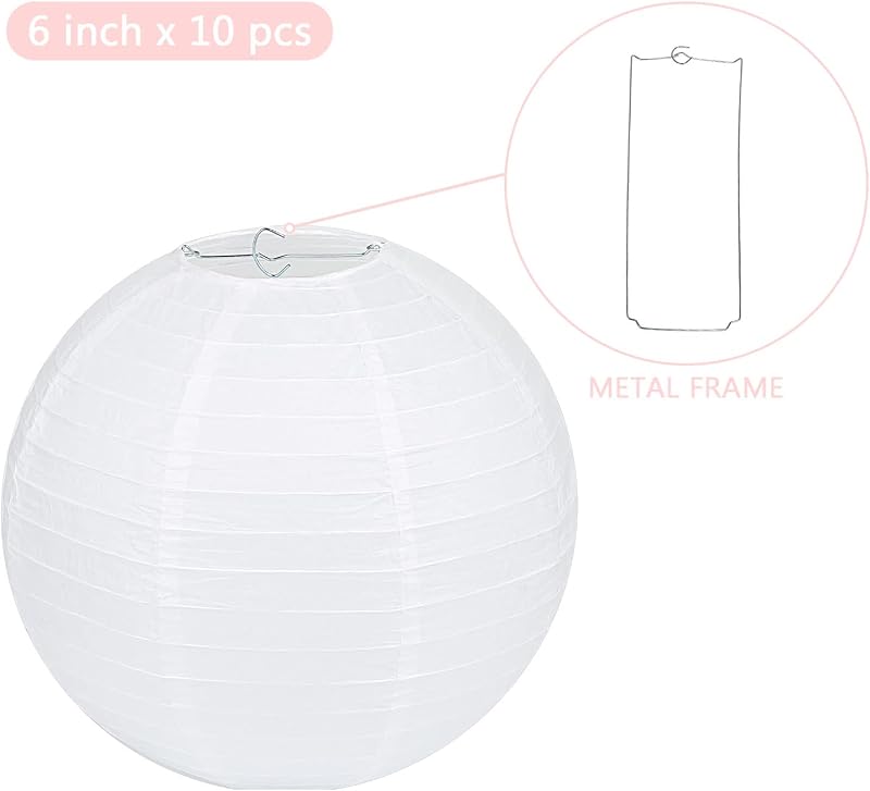 Linternas papel redondas blancas 6pulg 10uds