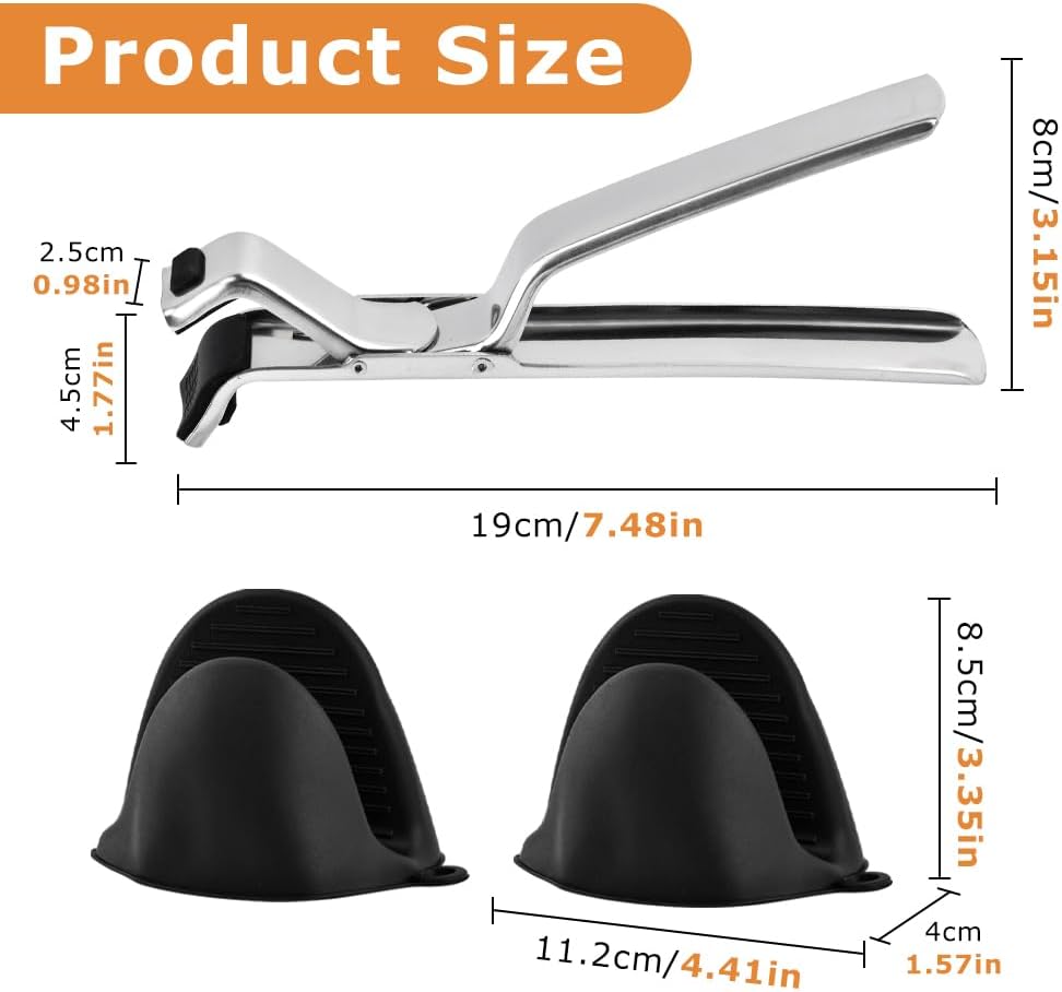 Pinzas de agarre acero inoxidable con fundas silicona y clip soporte tazón