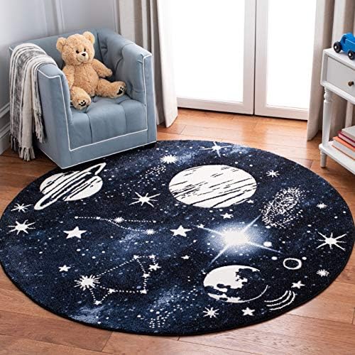 Alfombra redonda salón set bebé 3ft temática espacio azul