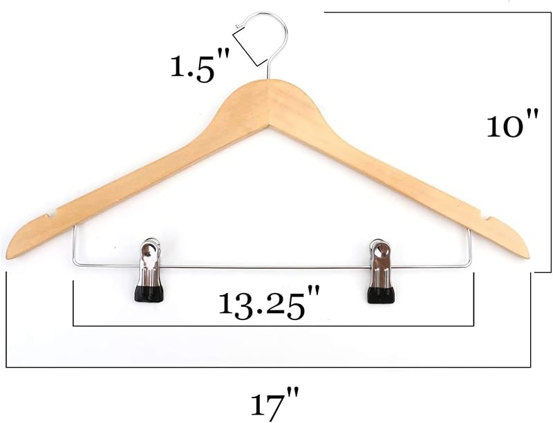 10 Ganchos Madera con Clips Acero para Faldas