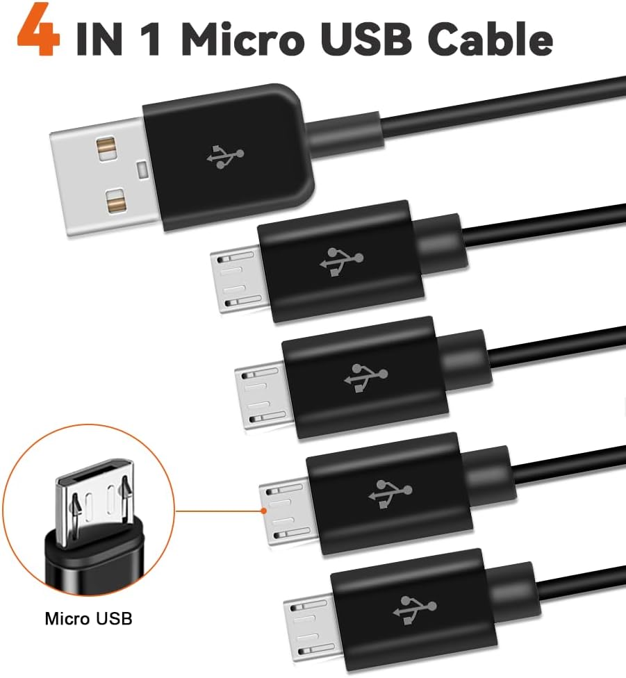 Cable divisor Micro USB 4 en 1 tipo A a 4 MicroUSB 0.5m Negro