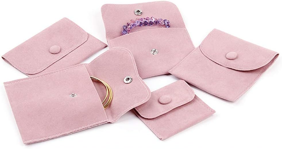 2 bolsas terciopelo joyas con botón 3.5x3.5" rosa