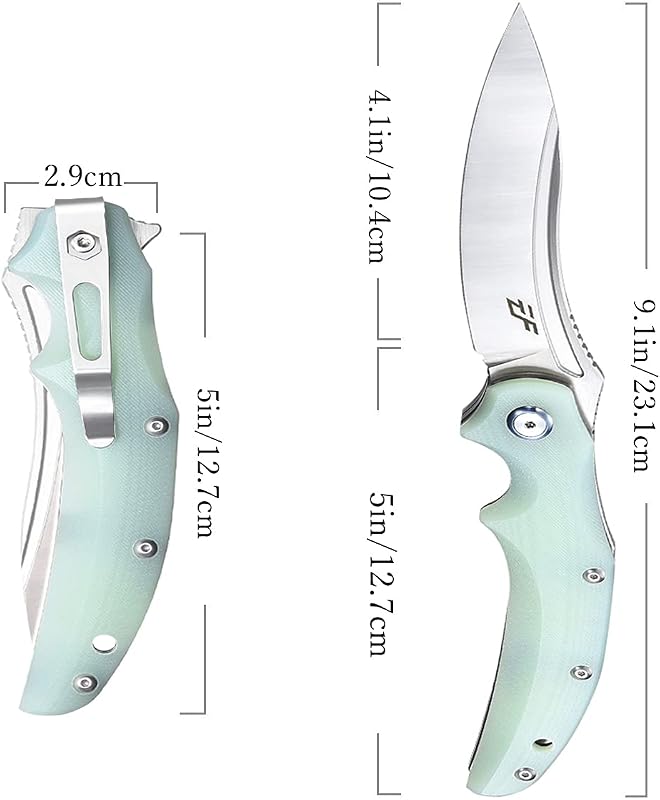 Cuchillo plegable EDC hoja D2 mango G10 bloqueo rodamiento jade