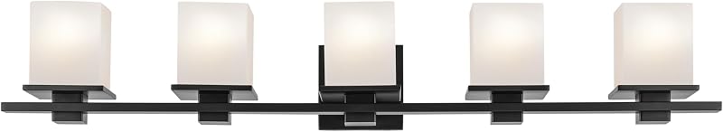 Lámpara tocador baño 5 luces cristal opalo satinado negro