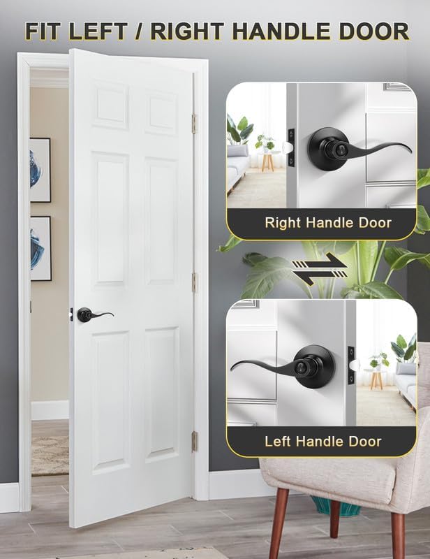 2 Pzas Manija Puerta Negra Moderna Reversible Dormitorio