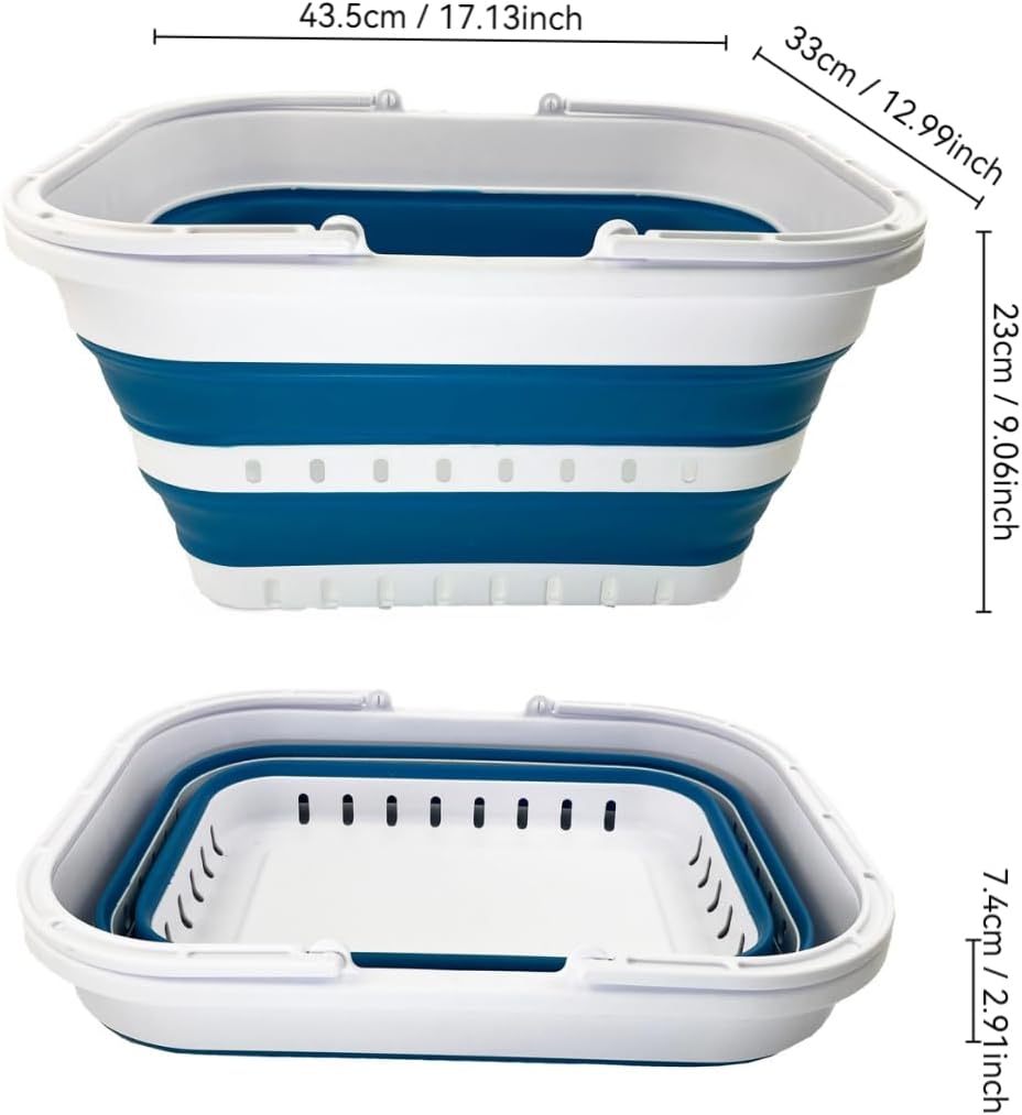 Tina plegable 19L con asa para picnic camping hogar blanco/azul