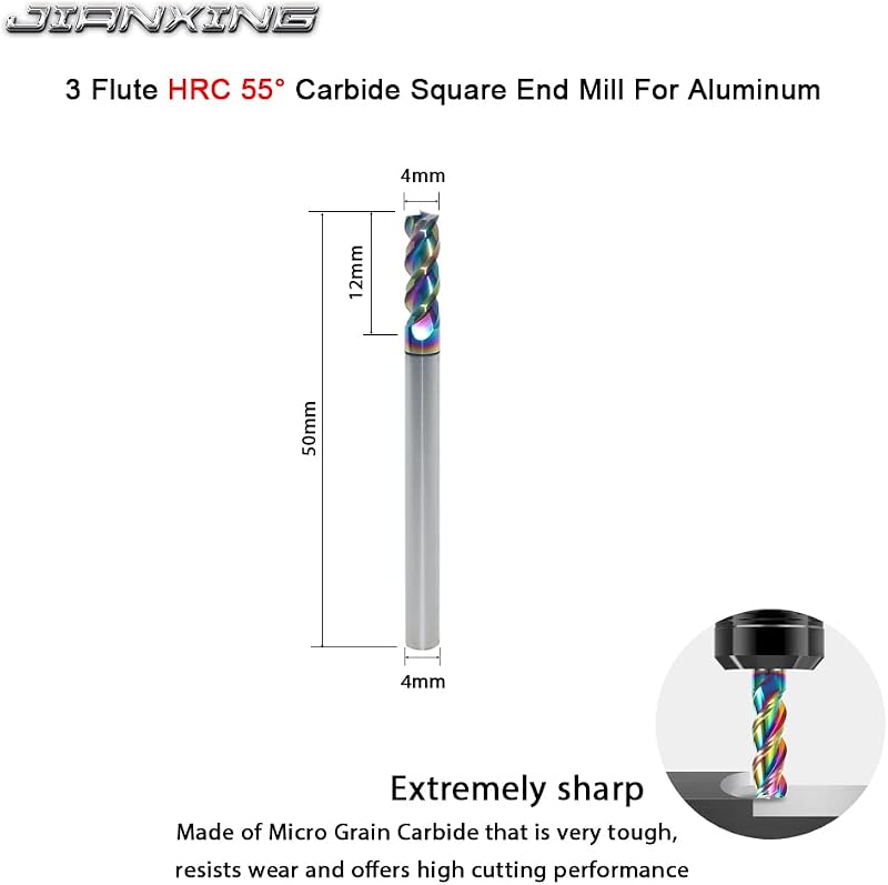 Molino carburo cuadrado 0.157pulg aluminio cobre 3 flautas U