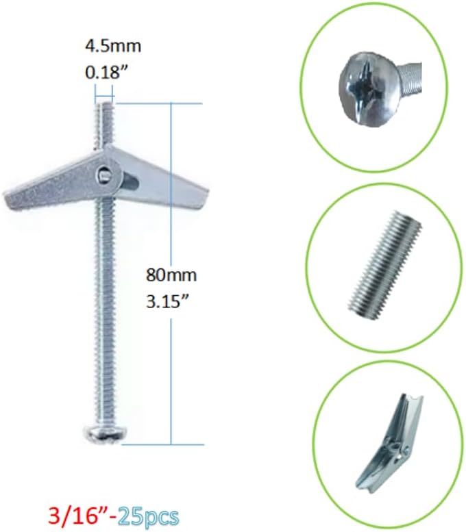 Kit anclajes 3/16 pulg y pernos palanca para yeso madera