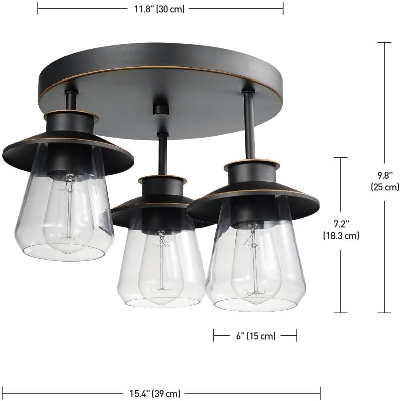 Lámpara techo 3 luces bronce aceitado vidrio transparente