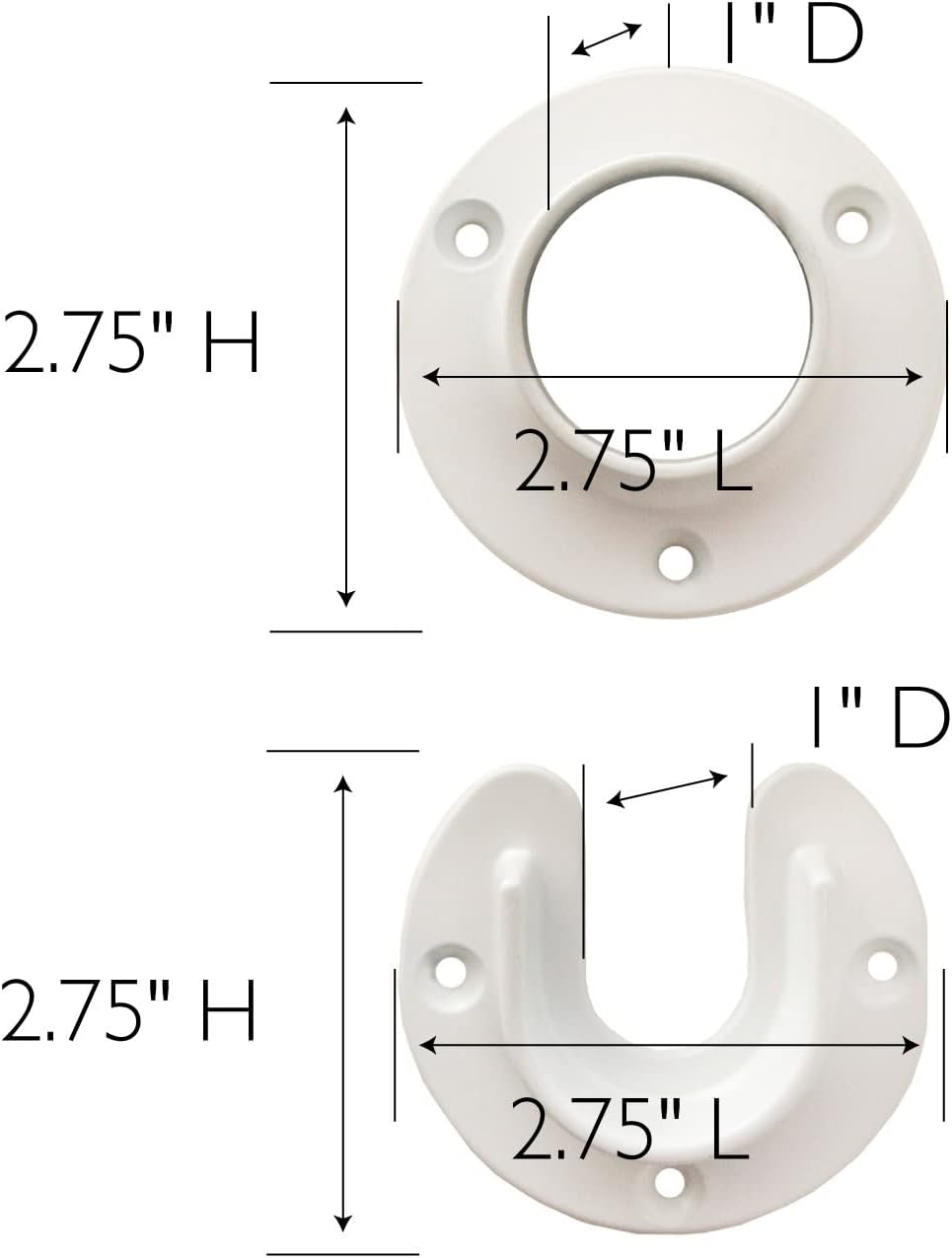 Soportes barra armario pack 5 blancos 2.75"