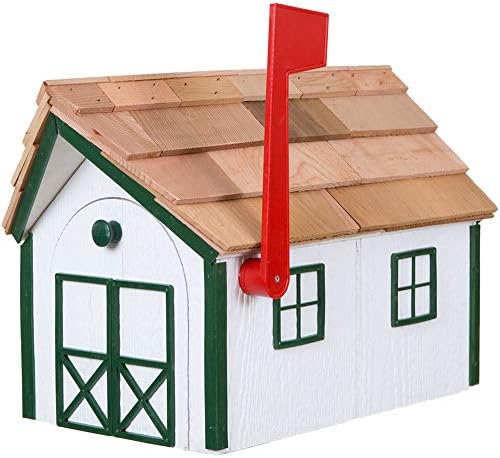 Buzón madera cedro con ventana puerta blanco borde verde