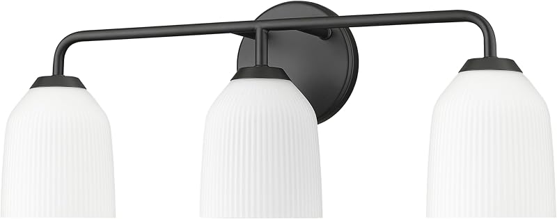 Vanidad 3 luces acabado negro mate pantalla vidrio acanalado