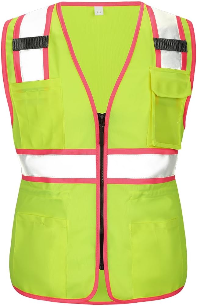 Chaleco Hi Vis mujer cintura cordón bolsillo cremallera ANSI R Clase 2