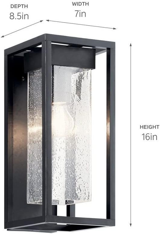 Lámpara pared exterior 16" cristal transparente negro
