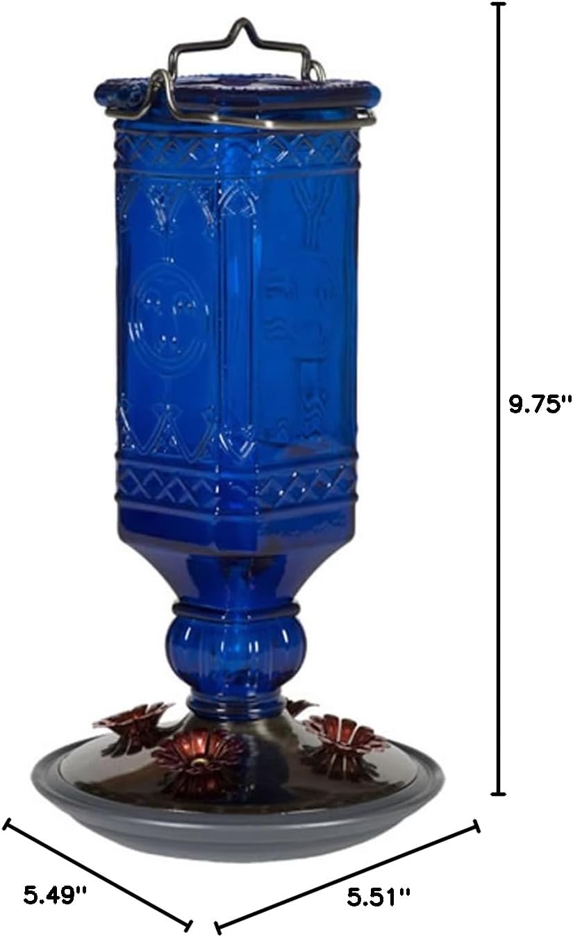 Botella antigua azul cobalto para colibríes 16oz