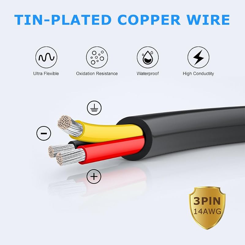 Cable eléctrico 14/3 negros trenzados 32.8 ft PVC flexible