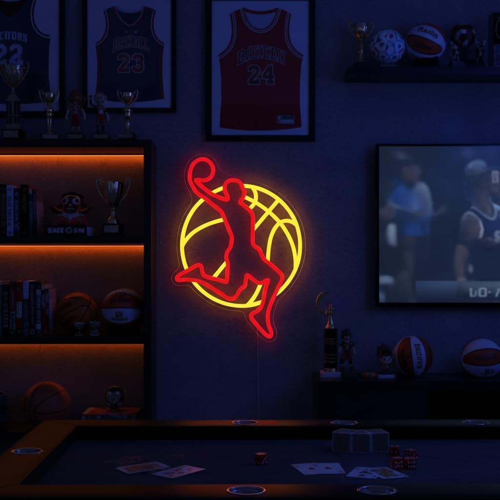 Letrero neón baloncesto luz led regulable para dormitorio