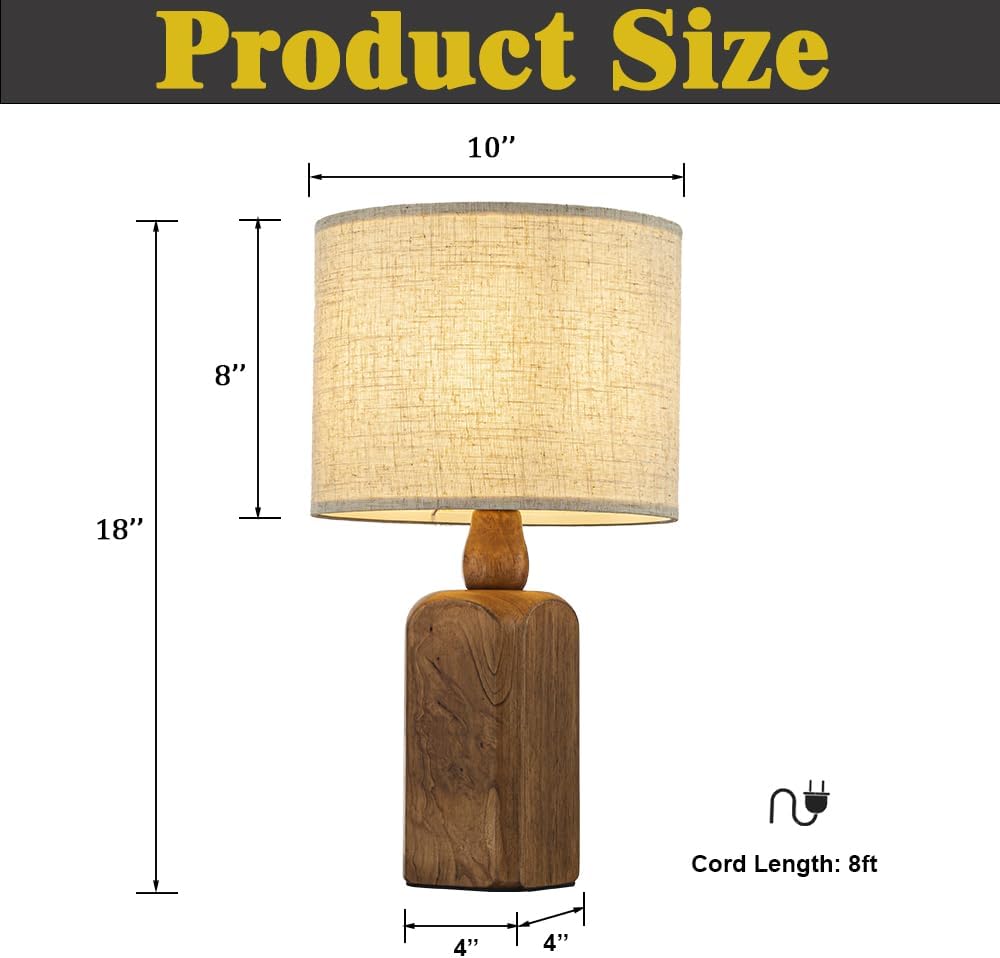 Lámpara mesa madera maciza 18" tela beige dormitorio