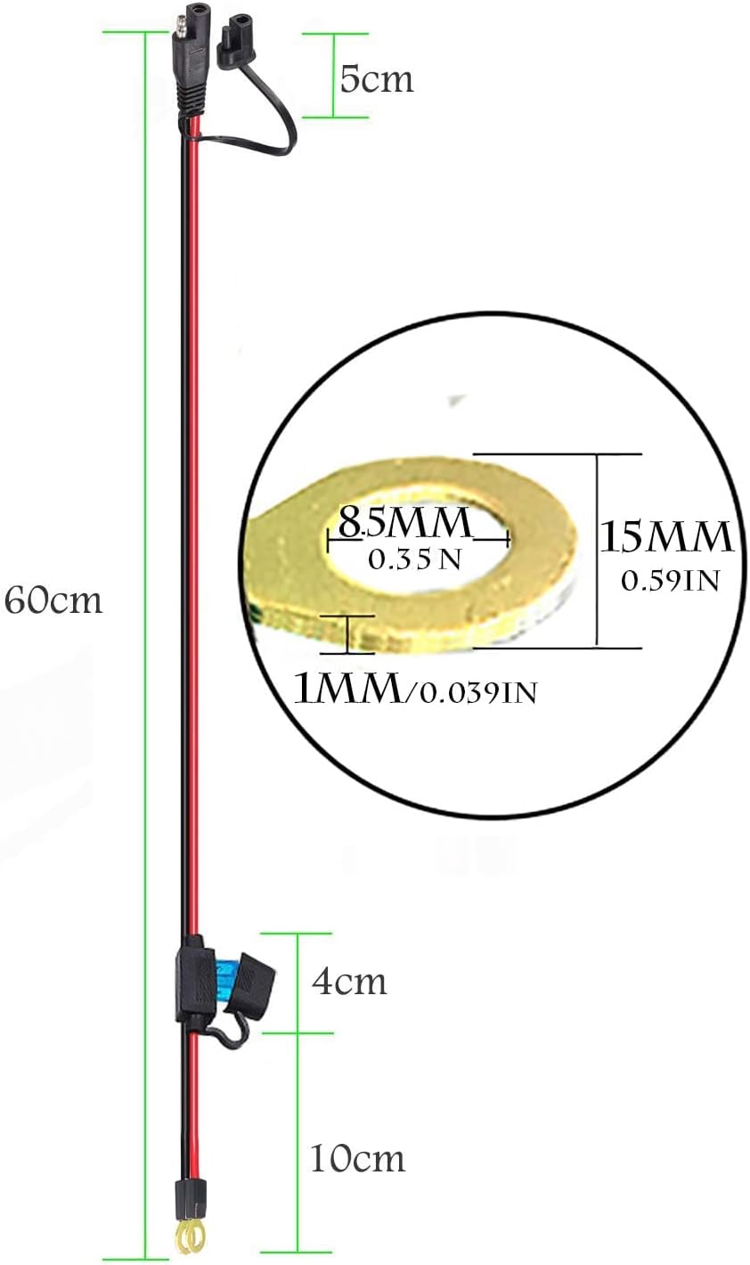 Arnés terminal anillo cable batería 16AWG 2ft 10A para auto motocicleta set 2