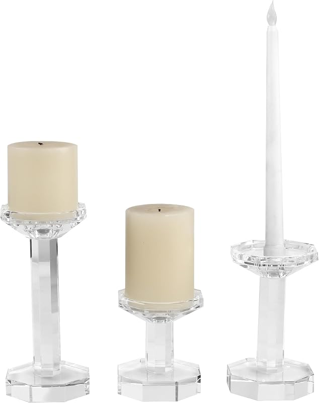 Set 3 portavelas cristal cónico para mesa fiestas 4-8pulg