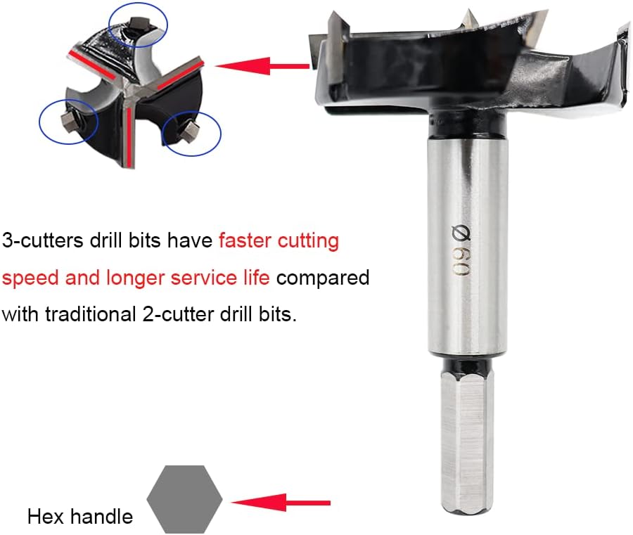 Brocas Forstner 60mm carburo tungsteno 3 cortadores carpintería