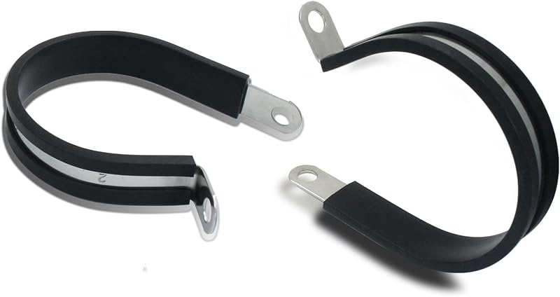 10 Abrazaderas Cable 2pulg Acero Inox y Goma Negro Tipo R