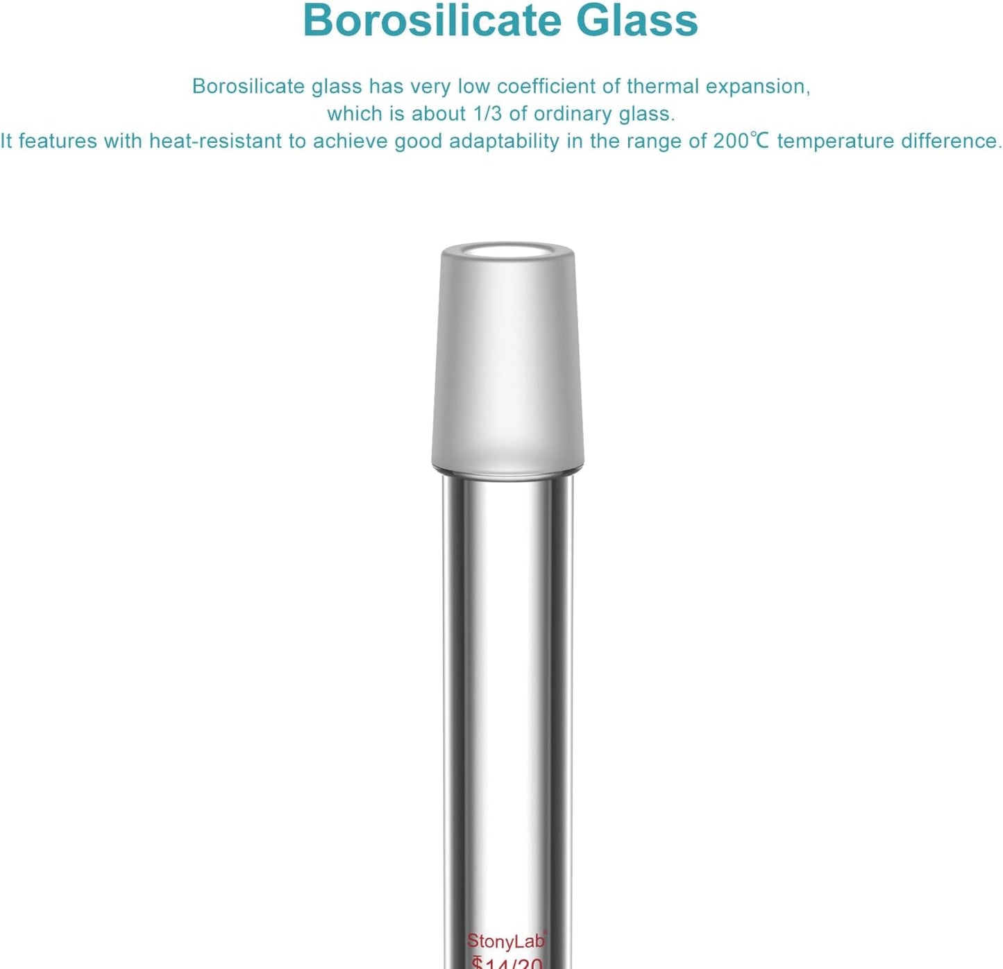 Adaptador vidrio borosilicato 3.543pulg 14/20 laboratorio