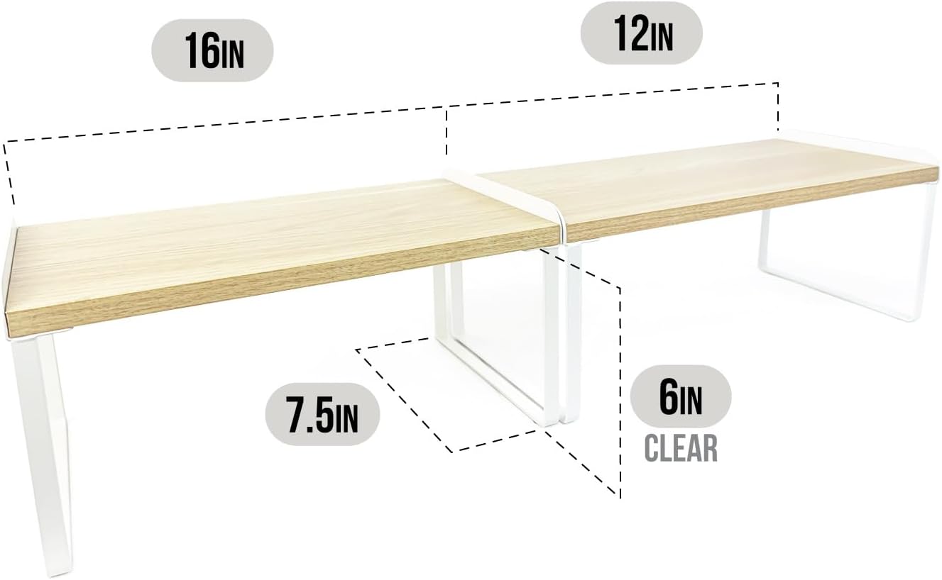 Estante apilable madera escalonada 12x16" roble y blanco