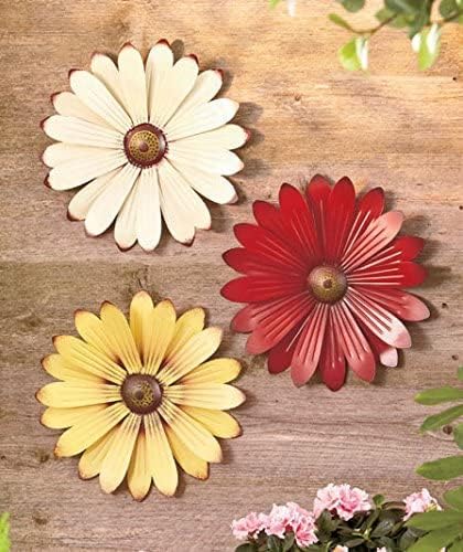 3 Flores Metal Rojo Crema Amarillo Decoración Jardín