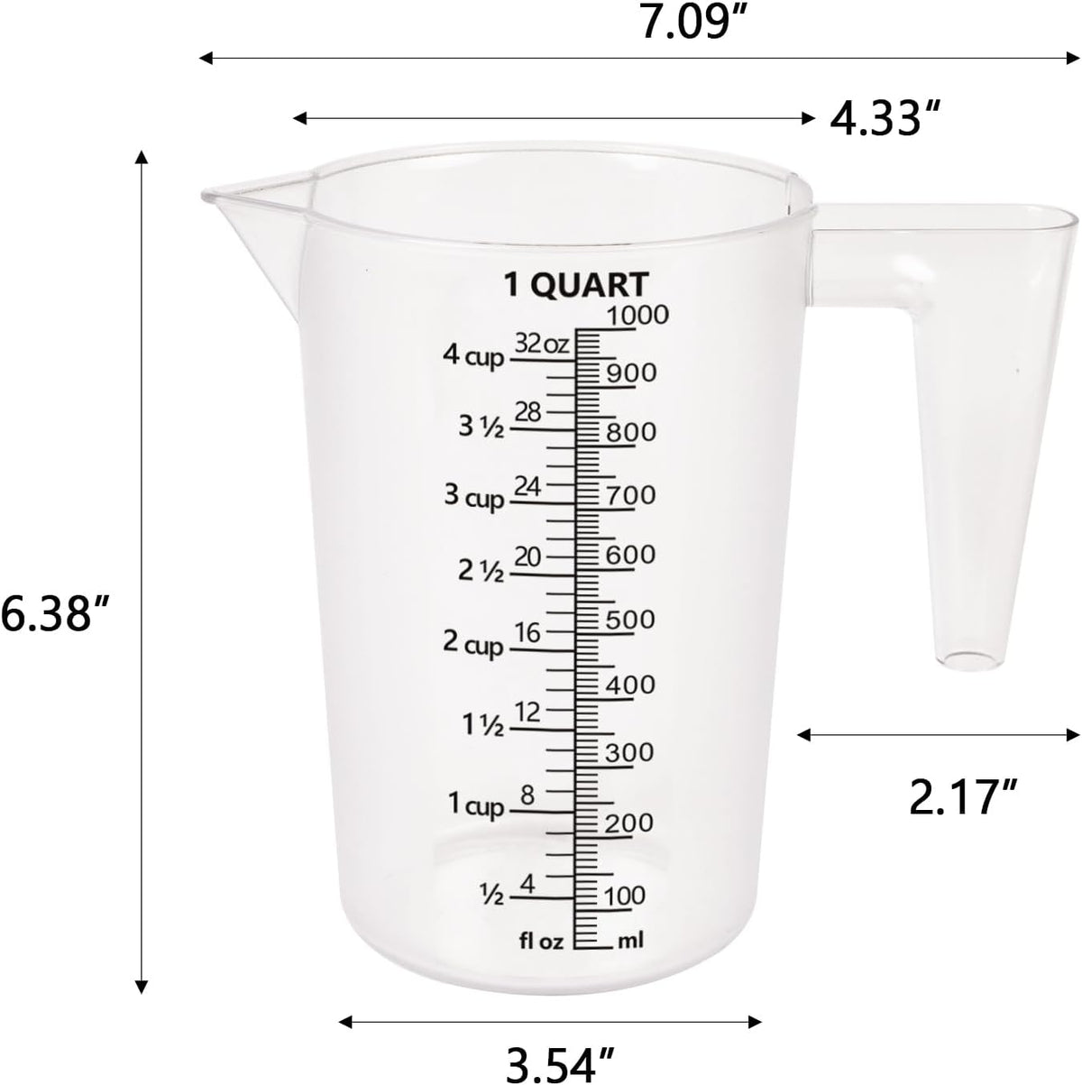Jarra medidora plástico 32oz con 4 tazas para líquidos y aceite