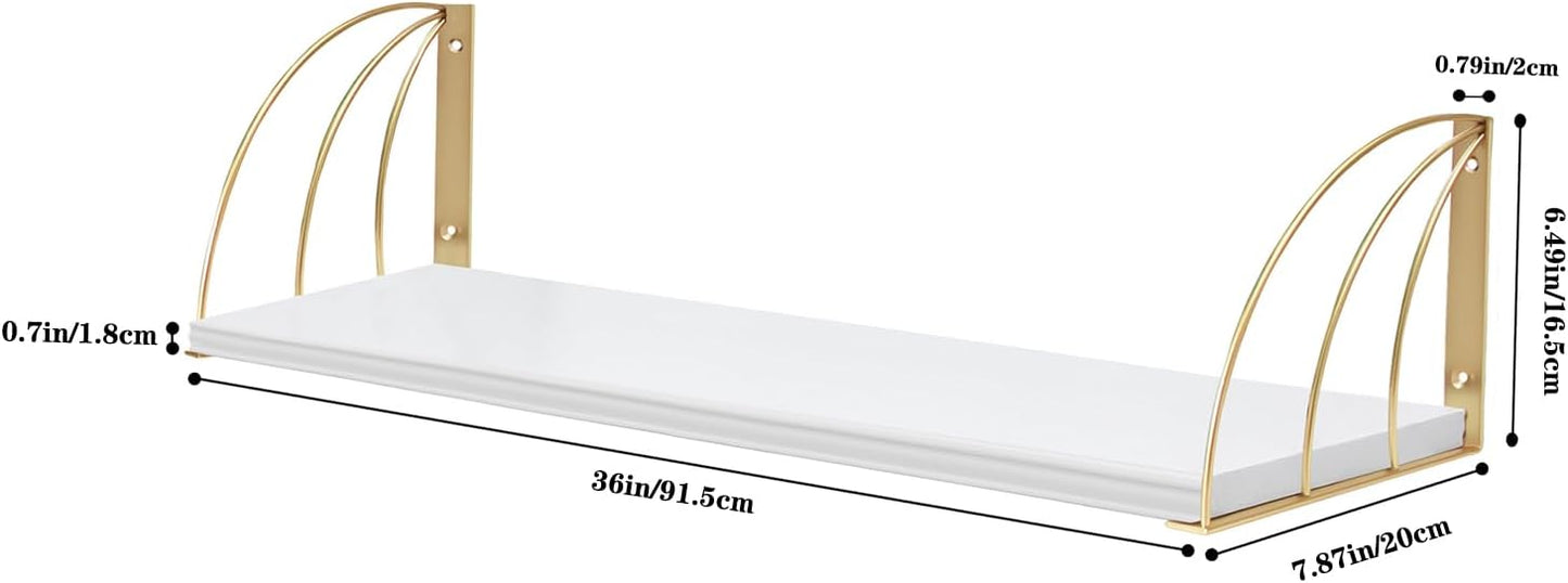 Estantes flotantes madera pino 36" dorado y blanco
