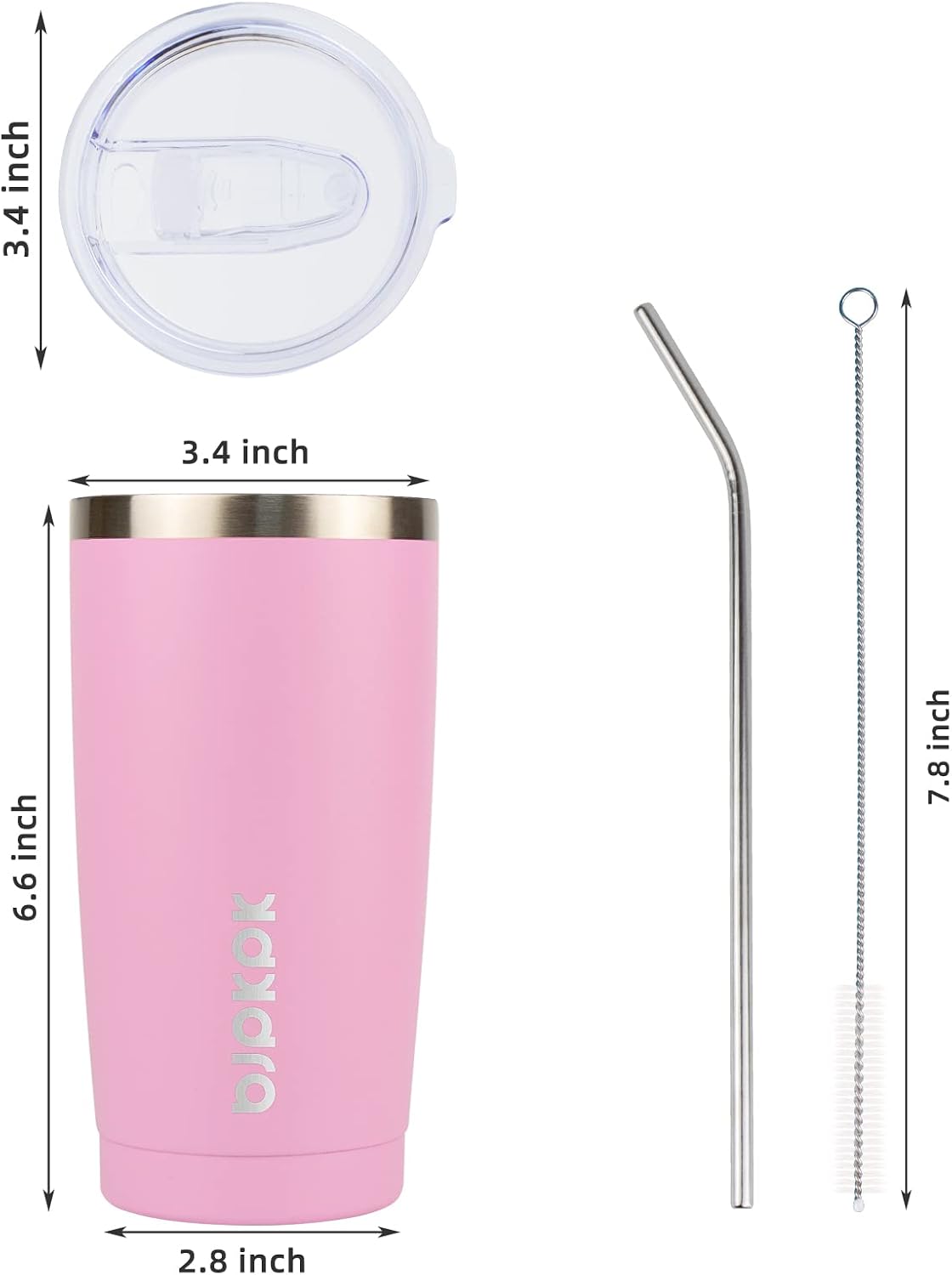 Taza viaje acero inox 20oz con tapa y pajilla color rosa
