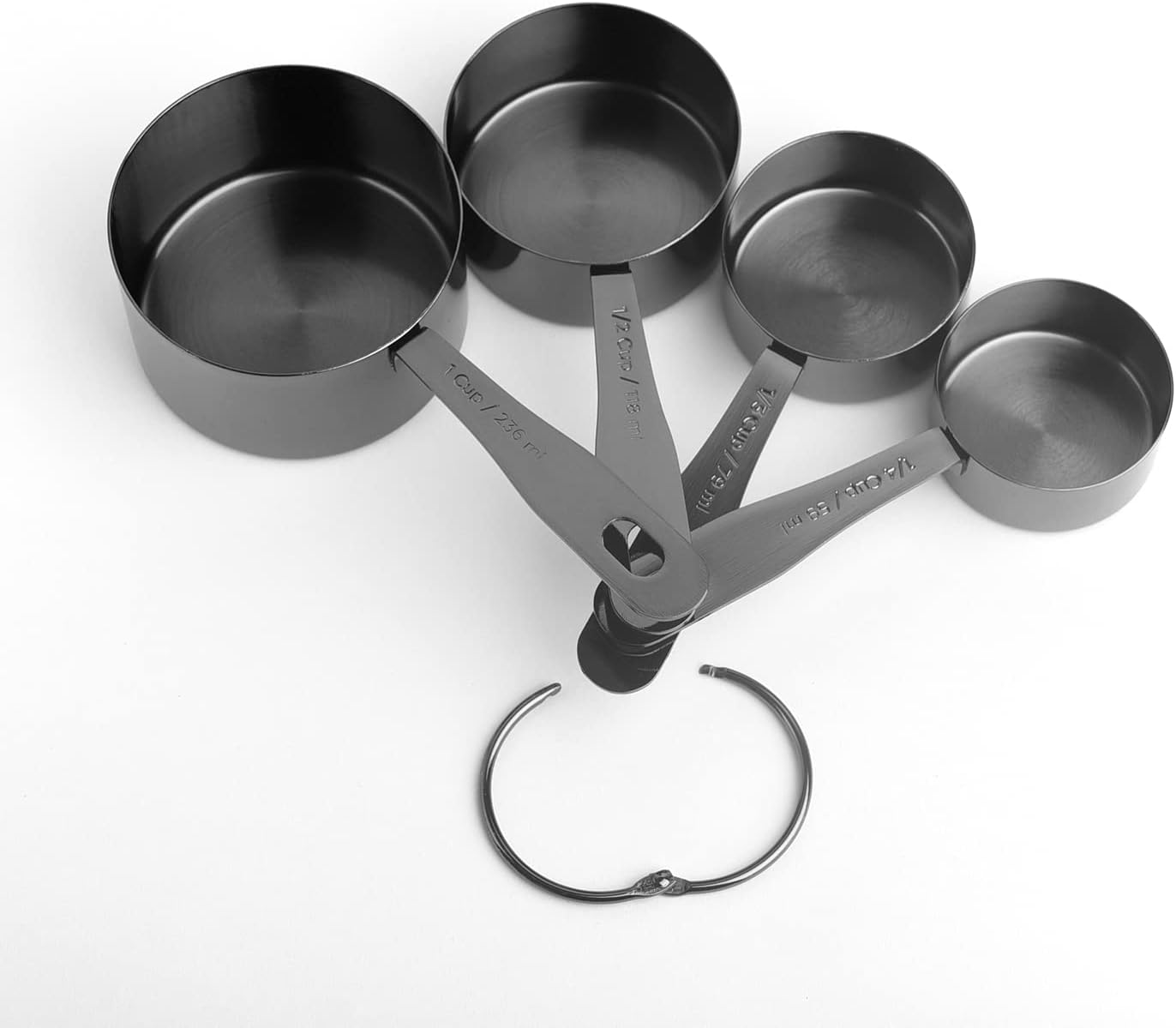 Set 4 Tazas y Cucharas Medidoras Acero Inox Negro