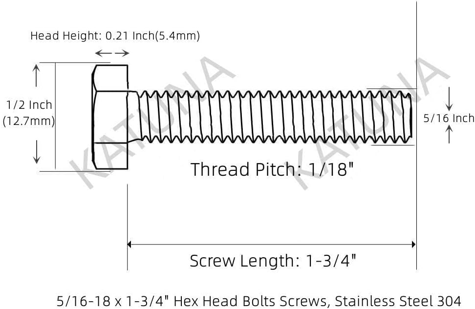 Tornillo hexagonal acero inox 5/16-18x1-3/4 20pzas