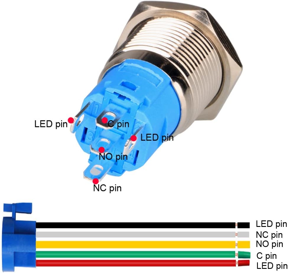 Botón momentáneo acero inox 0.75pulg 12v-24v led azul