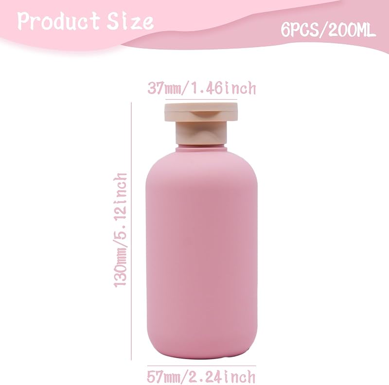 6 Botellas Viaje 6.8oz con Tapas Bloqueo HDPE/PP Grado Alimenticio