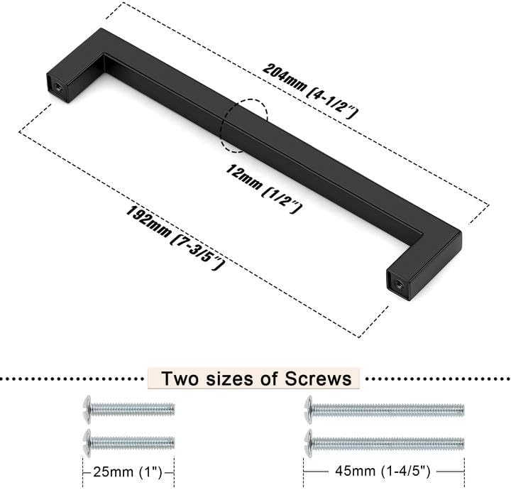 6 Manijas Negro Mate para Gabinetes 7.559in Acero Inox